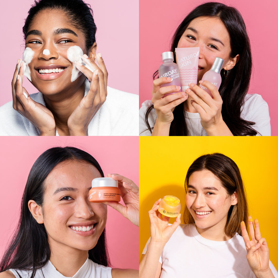 Two girls taking off the mask product